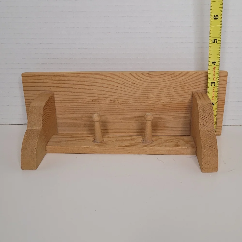 Wood Two Hook Wall Shelf with Plate Groove Unfinished NWOT